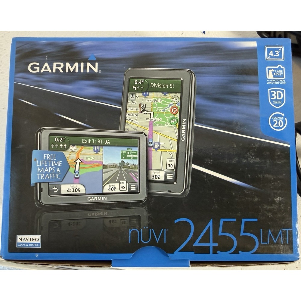 Garmin nuvi 2455lmt Travel GPS Unit Bundle w/‎ cords & mount. WORKS great